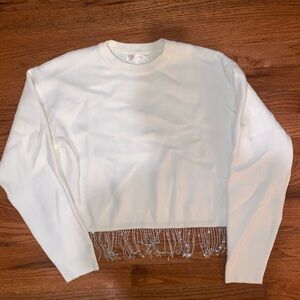 Stella Tweed White Beaded Hem Sweatshirt